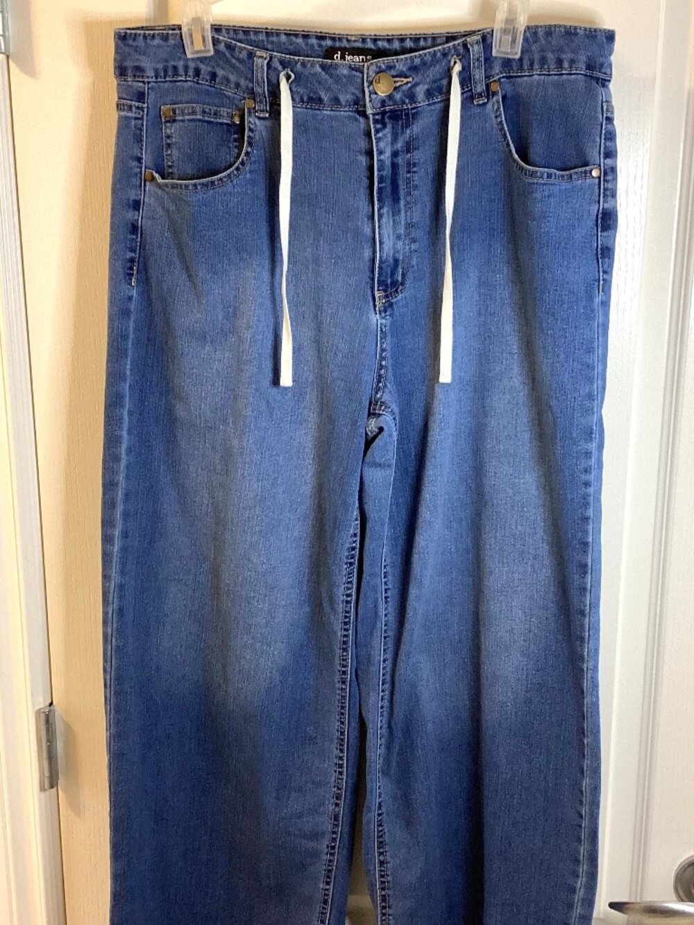 d.jeans Woman's Medium Wash Baggy Wide Leg Drawstring Waist Denim Pants Size 14